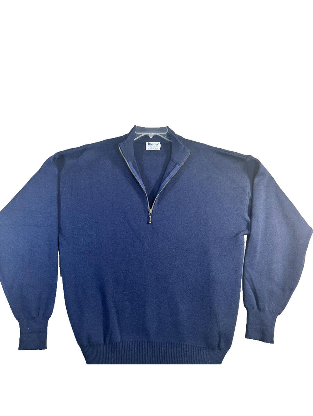 Vintage 80s/90s Meister Mock Neck 1/4 Zip Sweater Navy, XL - Hong Kong